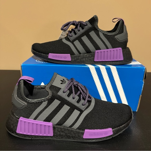 Adidas NMD R1 Juniors Originals Black Purple Size 7 - Picture 2 of 6